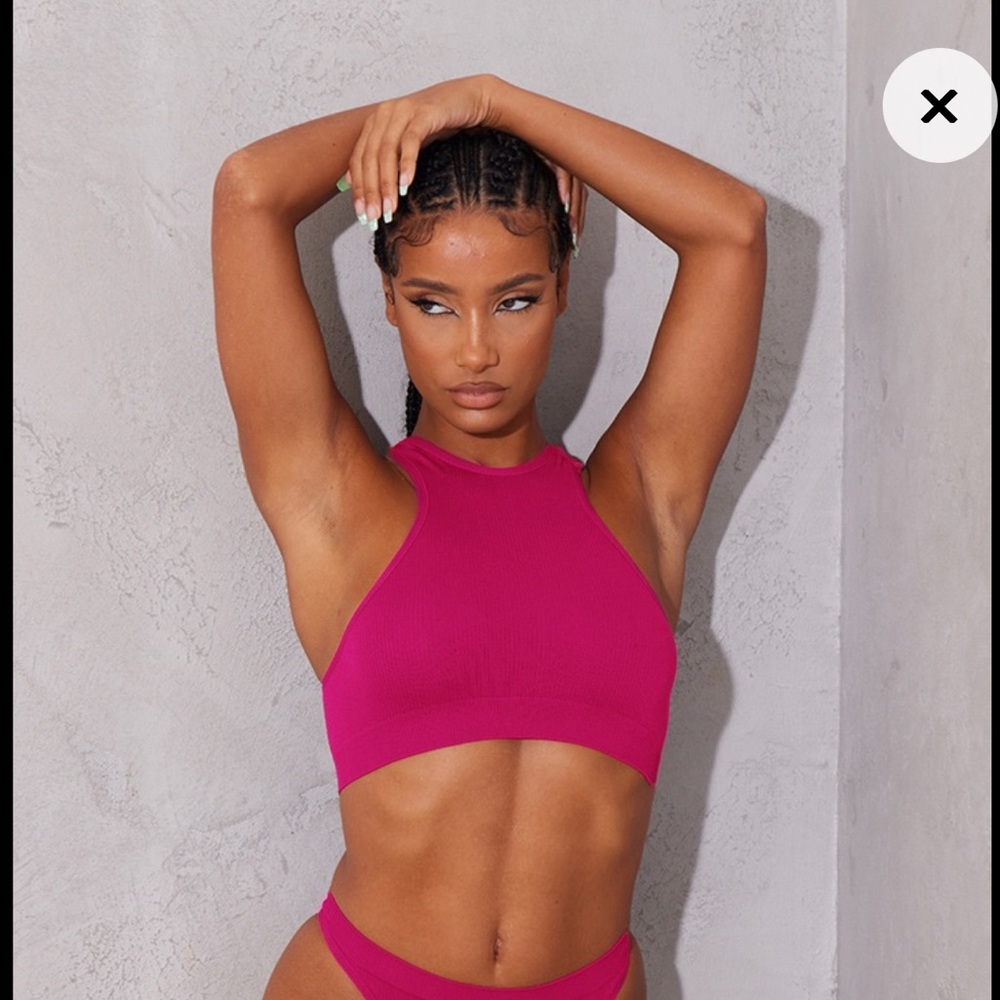 Pink Seamless Rib Racer Bra - Picture 3 of 5